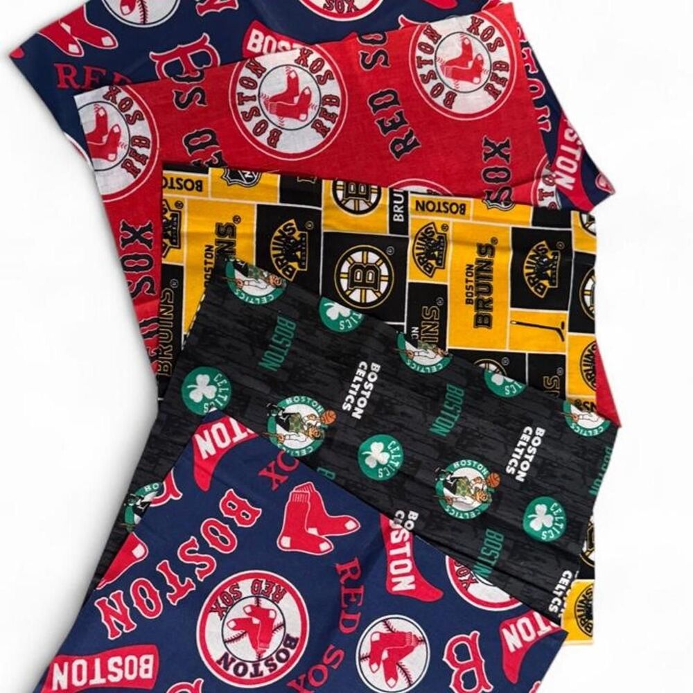 5 Boston Sports Fabric Squares 10x10 Red Sox Bruins Celtics Cotton